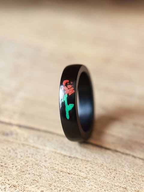 Ebony Wood Malachite Cinnabar Rose Ring For Women - 5mm (image for) Ebony Wood Malachite Cinnabar Rose Ring For Women - 5mm