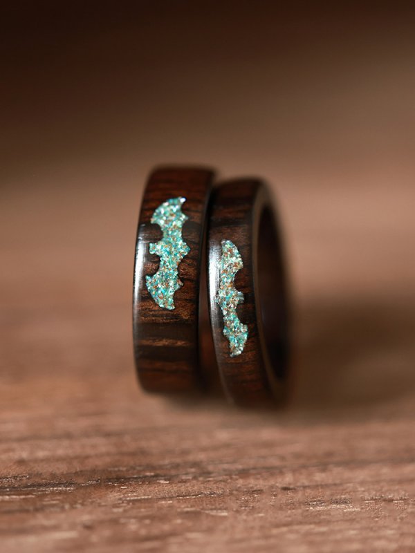 (image for) Ebony African Blackwood Shell Matching Bat Rings For Couples