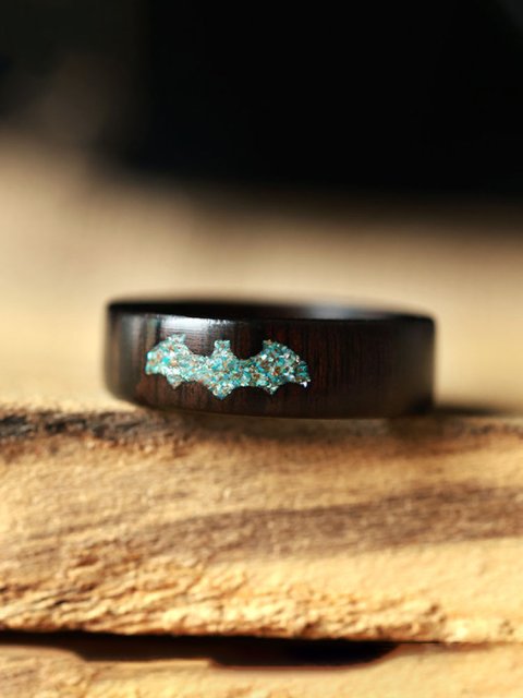Ebony African Blackwood Seashell Bat Ring For Men - 7mm (image for) Ebony African Blackwood Seashell Bat Ring For Men - 7mm