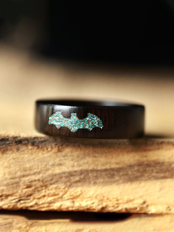 (image for) Ebony African Blackwood Seashell Bat Ring For Men - 7mm