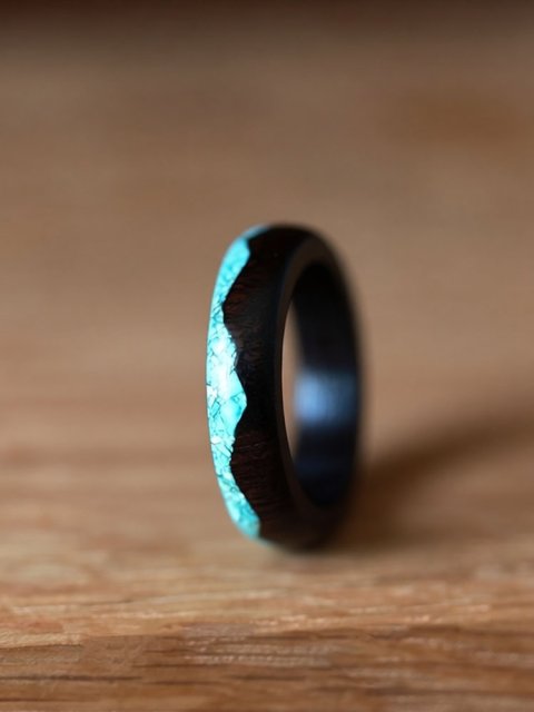 Ebony Wood Turquoise Mountain Ring For Women - 5mm (image for) Ebony Wood Turquoise Mountain Ring For Women - 5mm
