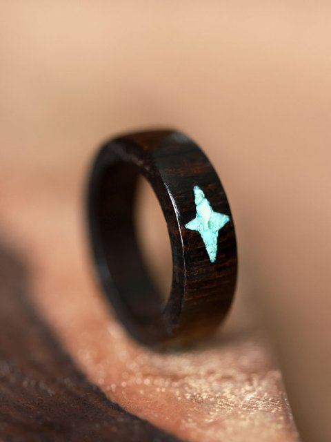 (image for) African Blackwood Turquoise North Star Ring For Men - 7mm