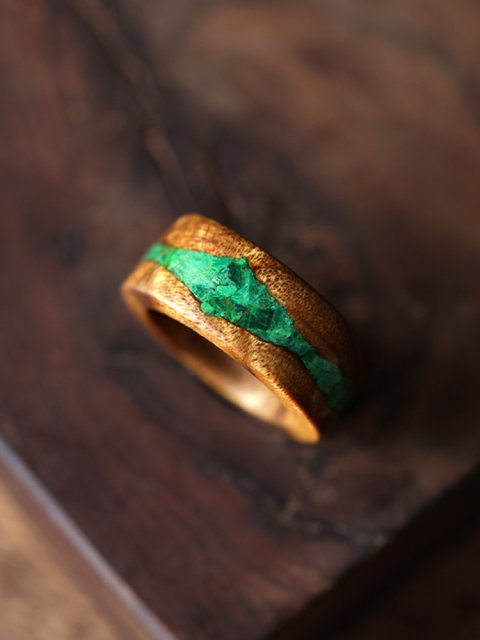 Nanmu Wood 10mm Mens Wedding Band Malachite Inlay (image for) Nanmu Wood 10mm Mens Wedding Band Malachite Inlay