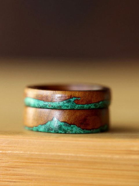 (image for) Golden Silk Nanmu Malachite Mountain & Wave Rings for Couples