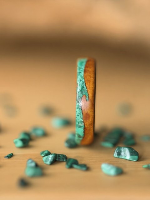 (image for) Golden Silk Nanmu Malachite Wave Ring for Women - 5mm