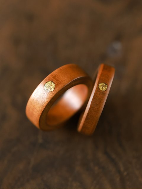 (image for) Peach Wood Copper Sun Wedding Bands For Couples
