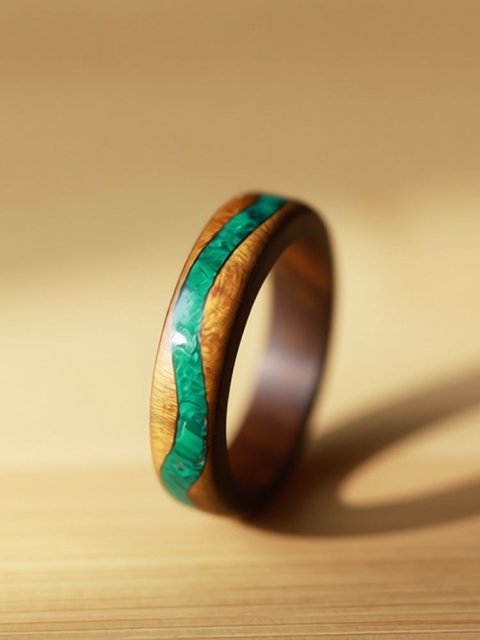 Phoebe Zhennan Wood Malachite River Ring For Women - 5mm (image for) Phoebe Zhennan Wood Malachite River Ring For Women - 5mm