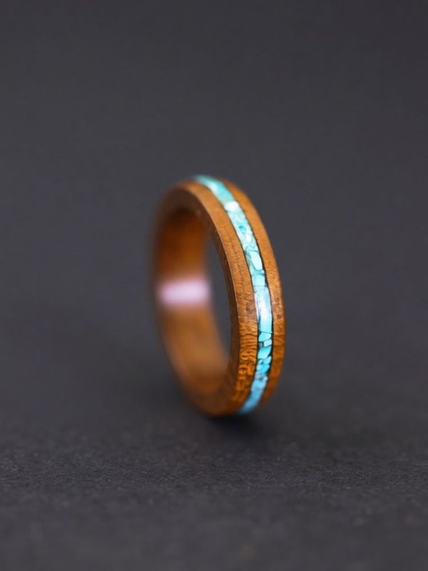 (image for) Phoebe Zhennan Wood Turquoise Inlay Wedding Band For Women - 5mm
