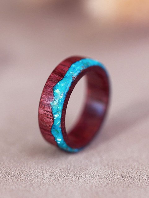 Purpleheart Wood Blue Shell Mountain Ring For Men - 7mm (image for) Purpleheart Wood Blue Shell Mountain Ring For Men - 7mm