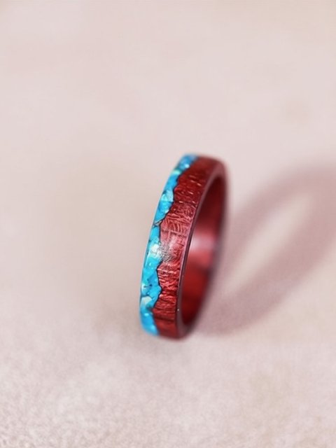 Purpleheart Wood Blue Shell Mountain Ring For Women - 5mm (image for) Purpleheart Wood Blue Shell Mountain Ring For Women - 5mm