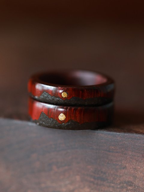 (image for) Rosewood Black Tourmaline Sun Mountain Rings For Couples