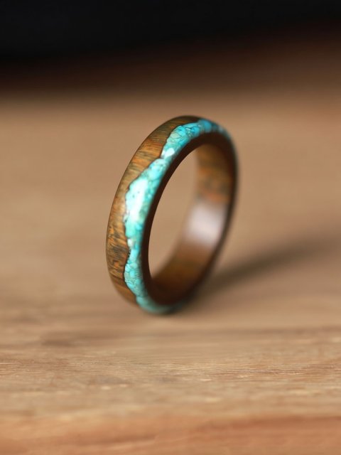 Green Sandalwood Verawood Turquoise Mountain Ring For Women - 5mm (image for) Green Sandalwood Verawood Turquoise Mountain Ring For Women - 5mm
