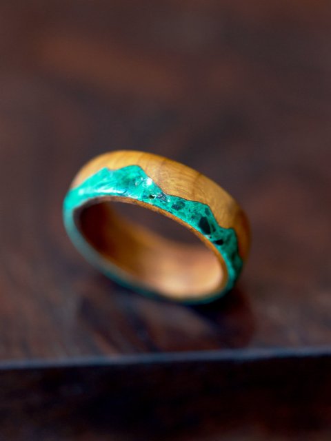 (image for) Phoebe Zhennan Wood Malachite Mountain Ring for Men - 7mm