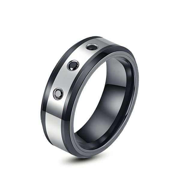 (image for) Black Tungsten Ring with Three Black Diamonds 8mm Mens Two Tone Wedding Band