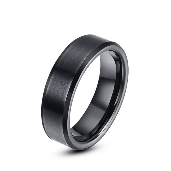 (image for) Brushed Black Tungsten Ring Beveled Edges 8MM Mens Wedding Band