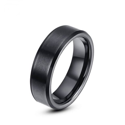 (image for) Black Tungsten Wedding Band, Tungsten Carbide Wedding Ring Band with Brushed Center & Beveled Edges - 4mm - 8mm, Matching Couple Jewelry Set for Him and Her