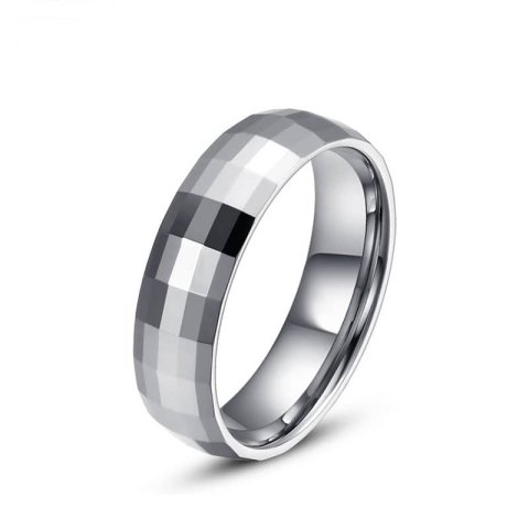 (image for) Faceted + Domed Tungsten Wedding Band for Women or Men, White Tungsten Carbide Wedding Ring Band - 2mm - 6mm, Matching His and Hers Jewelry Set for Couples