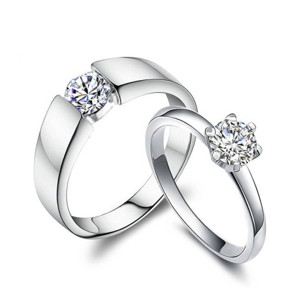 (image for) Cubic Zirconia Diamond Matching Promise Rings Set In Sterling Silver
