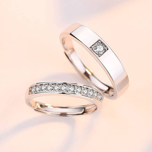 (image for) Sterling Silver Matching Promise Rings Set With CZ Diamond Accents