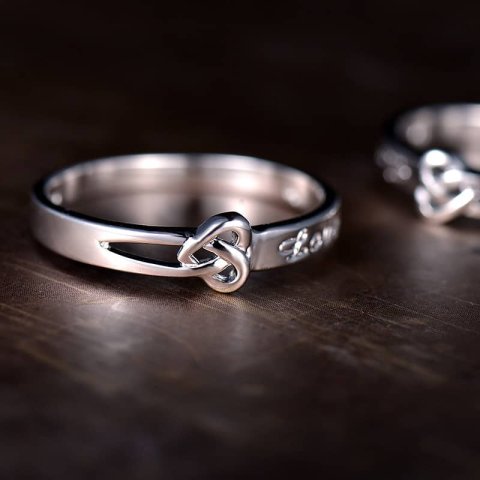 (image for) Heart Knot + Love Engraved Promise Rings for Couples, Cute Infinity Wedding Ring Band in 925 Sterling Silver, Matching Couple Jewelry Set for Him and Her