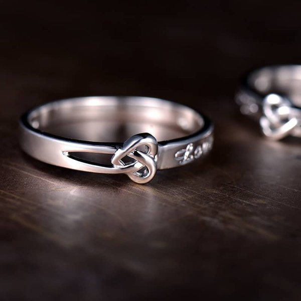(image for) Heart Knot Infinity Love Engraved Matching Couple Rings Set In Sterling Silver