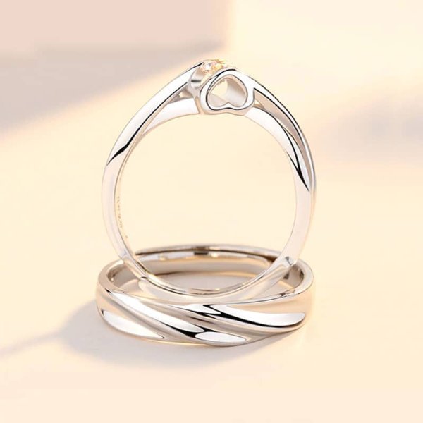 (image for) Infinity Heart CZ Diamond Matching Promise Rings Set In Sterling Silver