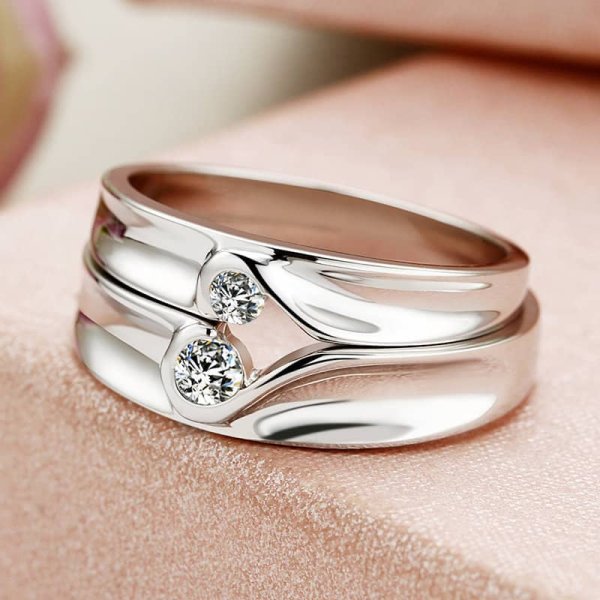 (image for) Wave Heart Sterling Silver Matching Promise Rings Set With CZ Diamonds