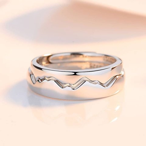 (image for) Beat Of My Heart Matching Heartbeat Rings For Couples Adjustable Size In Polished Sterling Silver