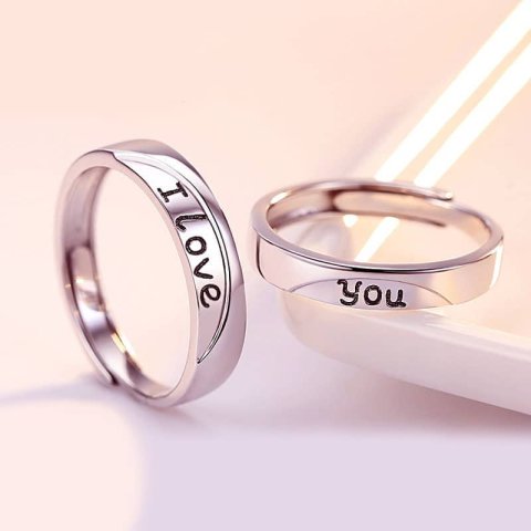 (image for) I Love You Black Engraved Matching Couple Rings Set In Sterling Silver