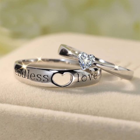 (image for) Endless Love Heart-Cut CZ Diamond Matching Promise Rings Set In Sterling Silver