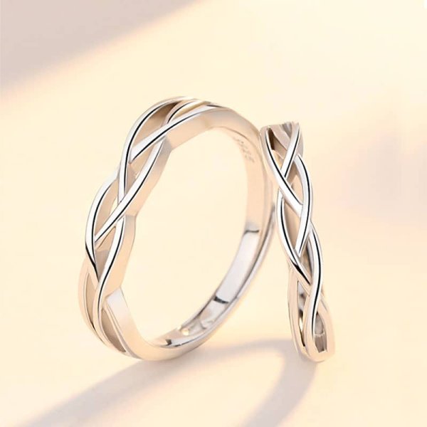 (image for) Wire Weave Infinity Matching Couple Rings Set In Sterling Silver