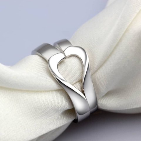 (image for) Simple Love Matching Heart Promise Rings Set For Couples Made in 925 Sterling Silver