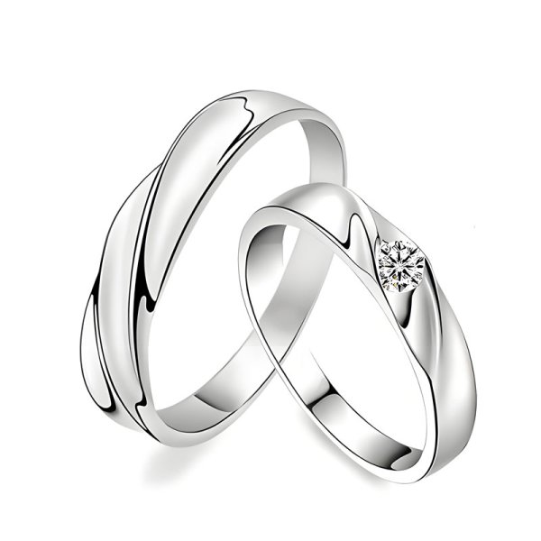 (image for) Simple Wave Promise Rings Set for Women and Men, 925 Sterling Silver Wedding Ring Band with Cubic Zirconia Diamond, Matching His and Hers Jewelry for Couples
