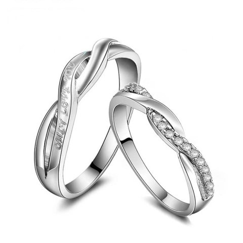 (image for) Twisted Infinity Promise Rings for Couples, Only Love You Engraved Sterling Silver Wedding Ring with CZ Diamond Accents, Matching His and Hers Jewelry Set