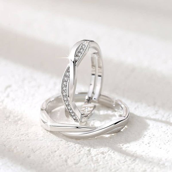 (image for) Twisted Infinity Sterling Silver Matching Rings for Couples With CZ Diamond Accents