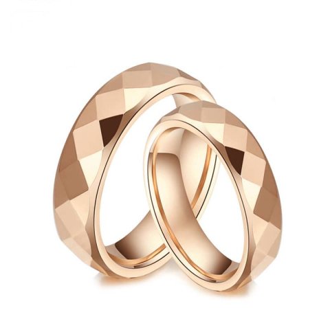 (image for) Rose Gold Plated Tungsten Wedding Bands Set for Women and Men, Tungsten Carbide Wedding Ring Band with Faceted Finish - 4mm - 6mm, Matching His and Hers Jewelry for Couples