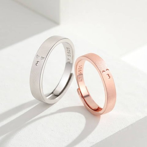 (image for) Matching Rose Gold Silver Kiss Rings For Him And Her Matte Finish