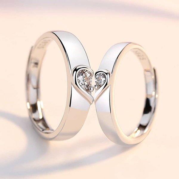 (image for) Cubic Zirconia Diamond Heart Matching Promise Rings Set In Sterling Silver