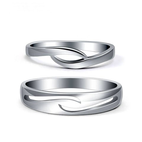 (image for) Simple Wave Couple Promise Rings Set for Women and Men, Unique Infinity Wedding Ring Band in 925 Sterling Silver, Matching His and Hers Jewelry for Couples