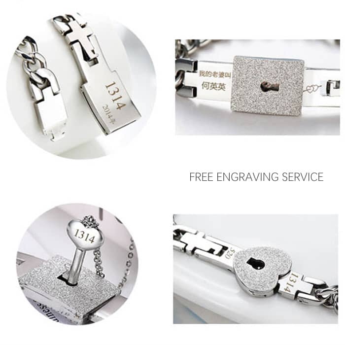 Matching Lock Bracelet And Heart Key Pendant Set In Titanium Steel ...