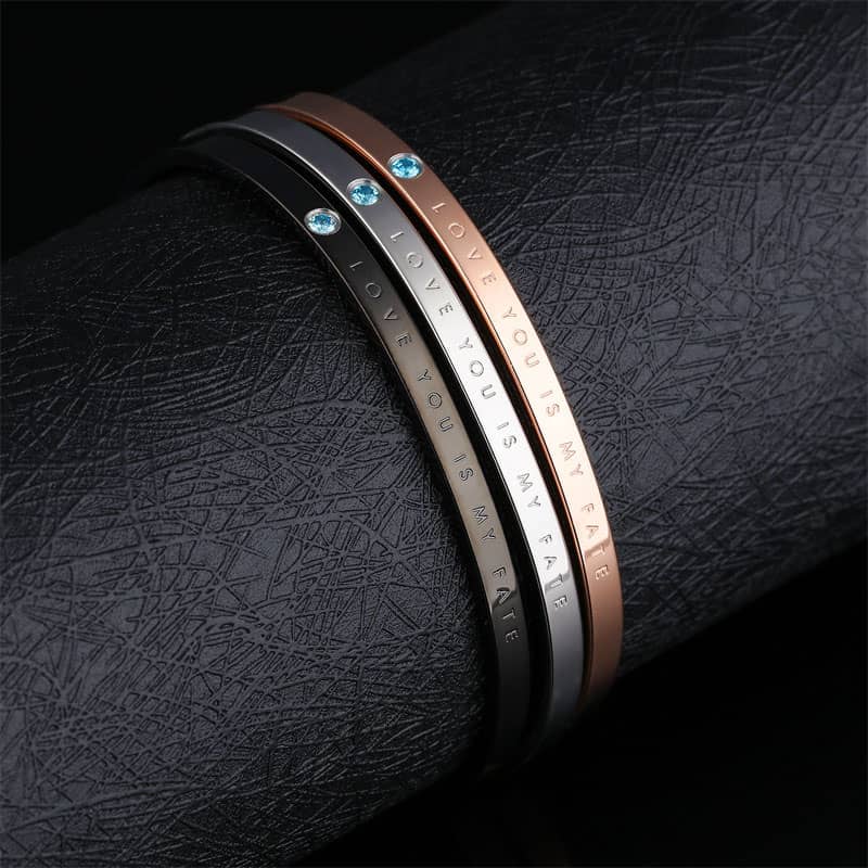 (image for) LOVE YOU IS MY FATE Black Stainless Steel Matching Cuff Bracelets For Couples