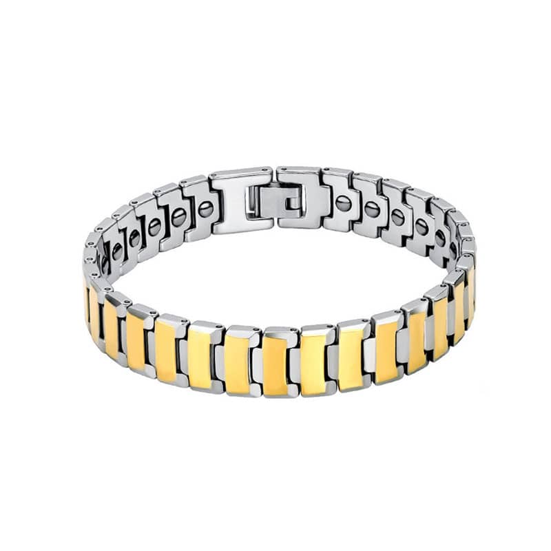 (image for) 12MM Wide Black Tungsten Carbide Link Bracelet For Men, Mens High Polished Tungsten Bracelet, Magnetic Tungsten Jewelry Gift For Boyfriend - Silver / Black / White