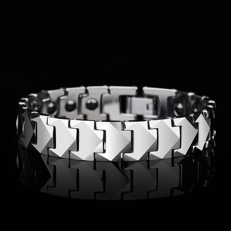 (image for) Mens 12MM Wide Silver Tungsten Link Bracelet, High Polished Tungsten Carbide Bracelet For Men, Magnetic Tungsten Jewelry Gift For Boyfriend - Silver / Black / White