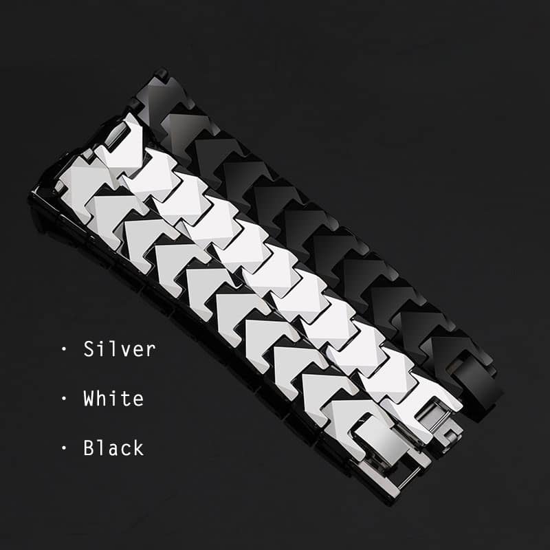 (image for) Mens 12MM Wide Silver Tungsten Link Bracelet, High Polished Tungsten Carbide Bracelet For Men, Magnetic Tungsten Jewelry Gift For Boyfriend - Silver / Black / White