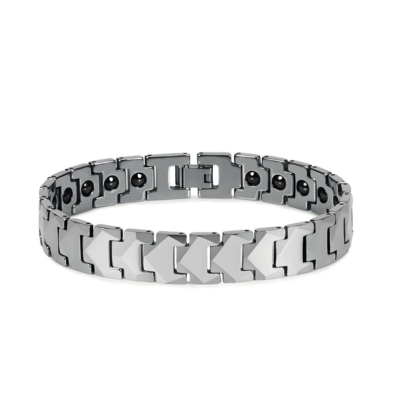 (image for) Mens Heavy Tungsten Gold Bracelet With Magnet Stones - Gold / Silver / Black