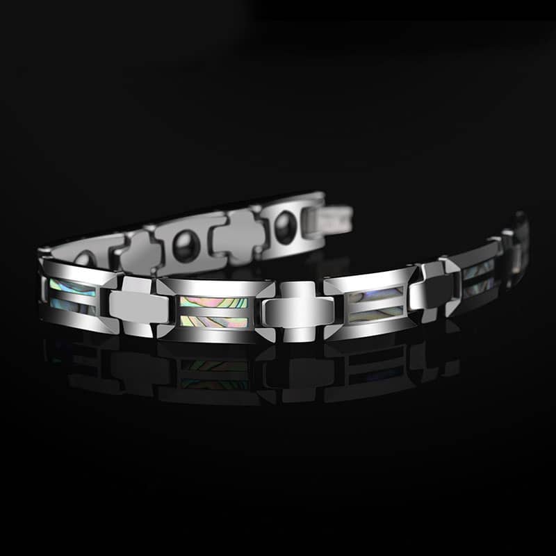 (image for) Mother Of Pearl Inlay Tungsten Bracelet, Magnetic Tungsten Carbide Shell Link Bracelet For Men, Unique Fashion Health Tungsten Jewelry Gift For Boyfriend