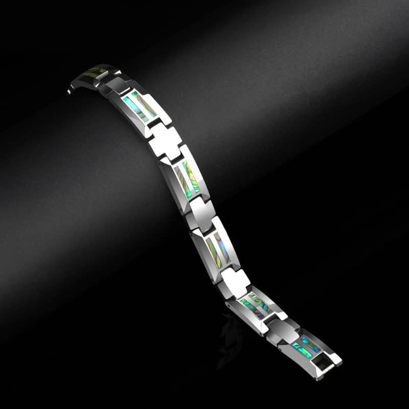 (image for) Mother Of Pearl Inlay Tungsten Bracelet, Magnetic Tungsten Carbide Shell Link Bracelet For Men, Unique Fashion Health Tungsten Jewelry Gift For Boyfriend