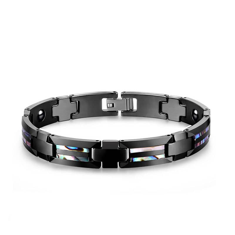 (image for) Mother Of Pearl Inlay Tungsten Bracelet, Magnetic Tungsten Carbide Shell Link Bracelet For Men, Unique Fashion Health Tungsten Jewelry Gift For Boyfriend