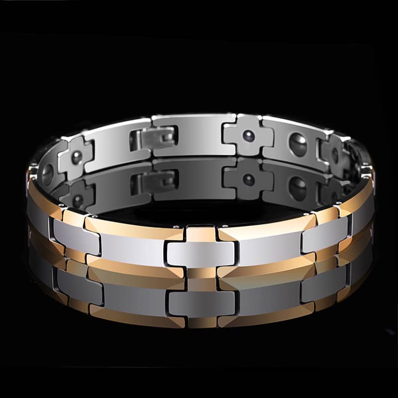 (image for) Two-Tone Tungsten Bracelet For Women And Men, High Polished Tungsten H-Bar Link Bracelet With Rose Gold / Gold Edges, Magnetic Tungsten Carbide Jewelry Gift