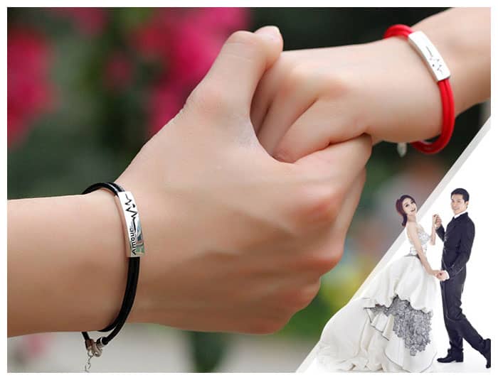 Matching Leather Heartbeat Bracelets for Couples